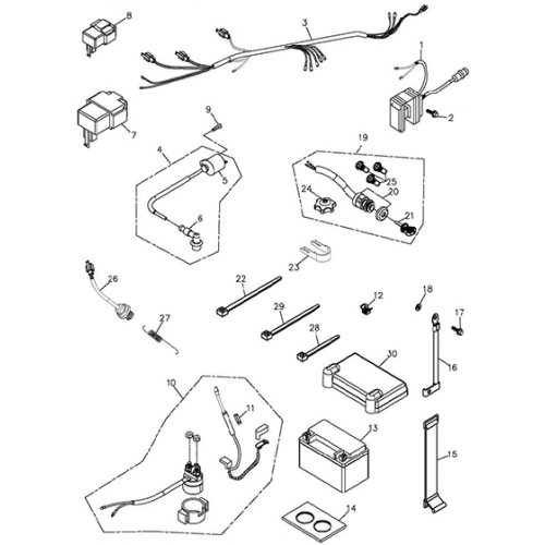 Battery and Main Harness (Adly ATV 300xs Assault) Battery and Main Harness (Adly ATV 300xs Assault)