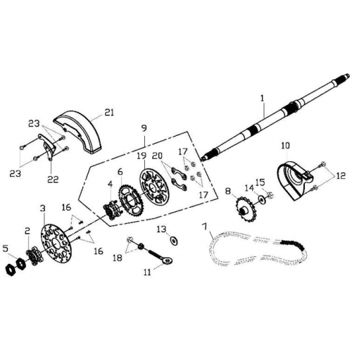 Rear Wheel Axle, Chain (Adly ATV 150S II CrossXRoad)