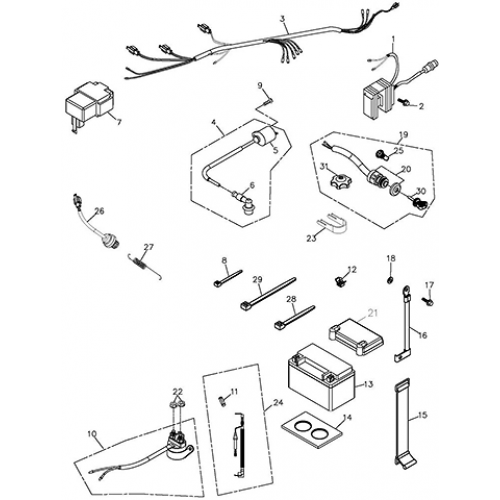 Battery and Wire Harness (Adly ATV Q300) Battery and Wire Harness (Adly ATV Q300)