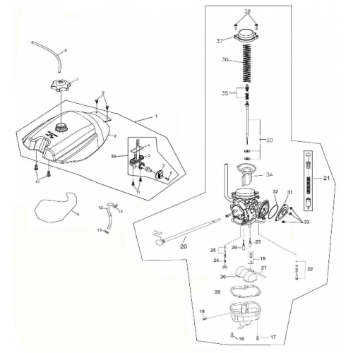 Fuel Tank and Carburetor (Adly ATV 300S II CrossXRoad)