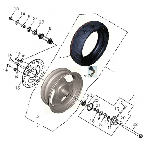 Front Wheel - Aluminum Rim (Adly Super Sonic SS-125D) Front Wheel - Aluminum Rim (Adly Super Sonic SS-125D)
