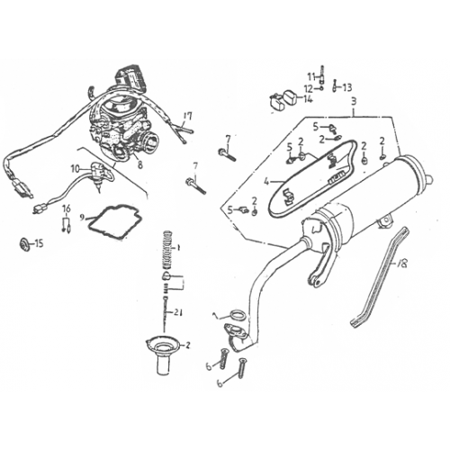 Exhaust Muffler, Carburetor (Adly GK-125 2009)